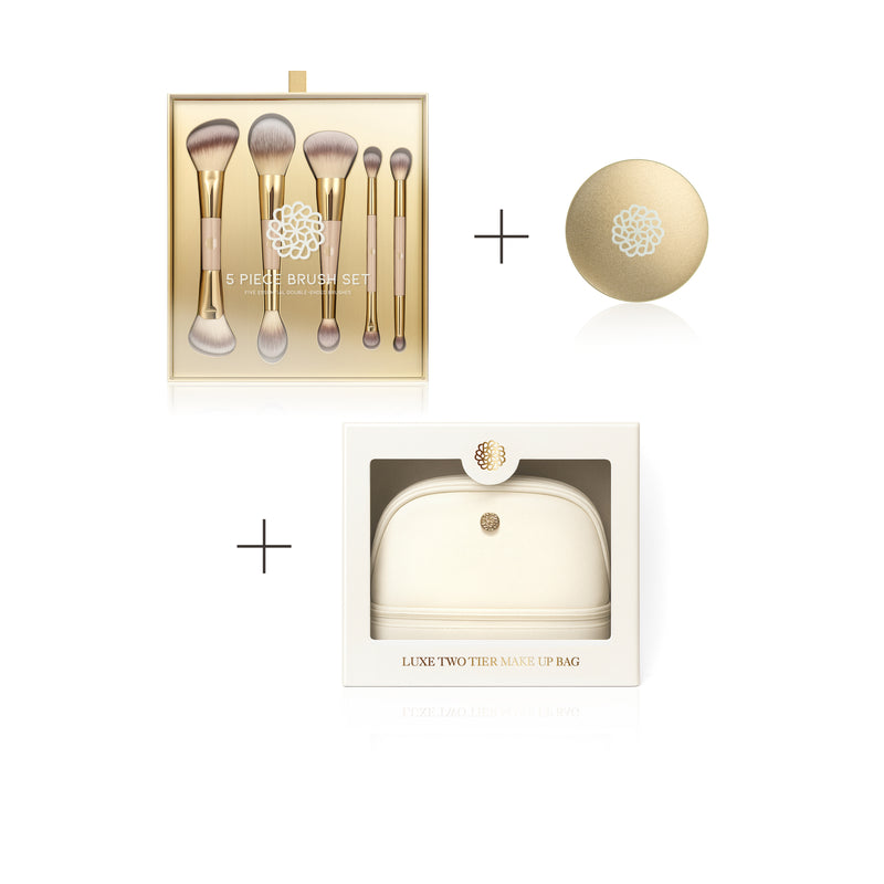 2 Tier Make Up Bag plus 5 Piece Brush Set plus Brush Soap